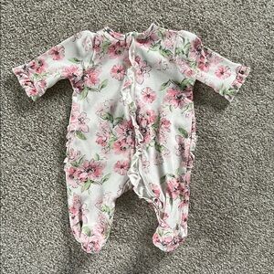 Little Me Pink and White Floral Footie One Piece